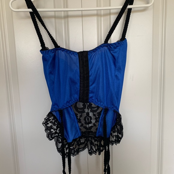 Vintage Electric Blue and Black Lace Garter Cami - Picture 7 of 8